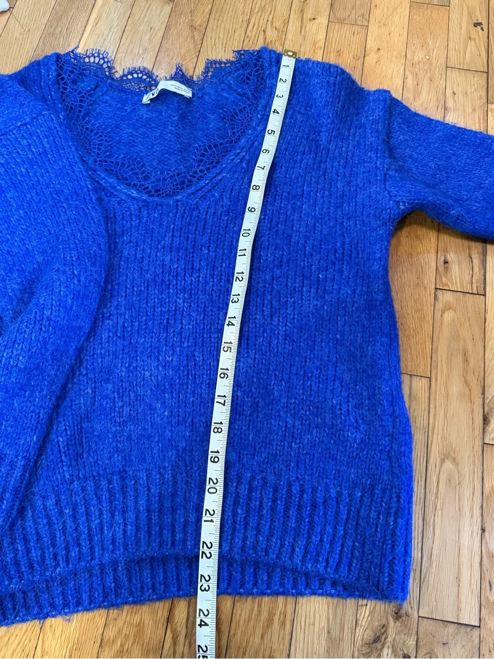 Zara Royal Blue V-Neck Lace-Trim Sweater #764 - Picture 5 of 8